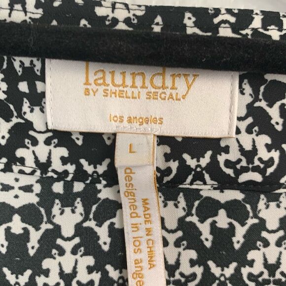 Laundry by Shelli Segal Surplice V neck Blouse black and white L - Picture 6 of 6